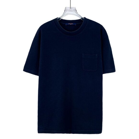 CM0453 Louis Vuitton Navy Textured Short Sleeve T-Shirt With Chest Pocket - Picture 1 of 8